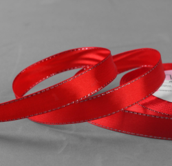 Изображение Лента атласная «Серебряные нити», 15 мм × 23 ± 1 м, цвет красный №026